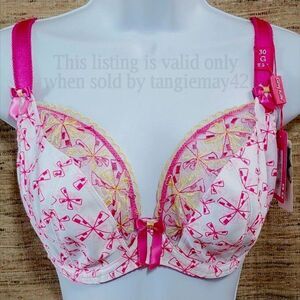 NWT Curvy Kate Firecracker Pink White Unlined Underwire Bra Size UK 30G / US 30I
